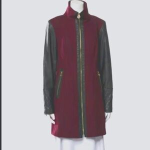 Michael Michael Kors faux leather burgundy wool coat Size L US 12